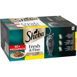 Pakiet mieszany Sheba Fresh & Fine w saszetkach, 50 x 50 g - Kurczak, drób i indyk w sosie