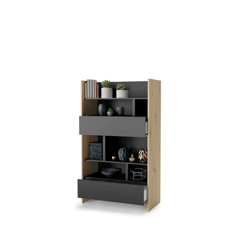 Regał Bed Concept BC-27 | 92x158X46 cm | Dąb Artisan/Czarny | Dąb artisan/Czarny regał Lenart | funkcjonalny | do półkotapczanu