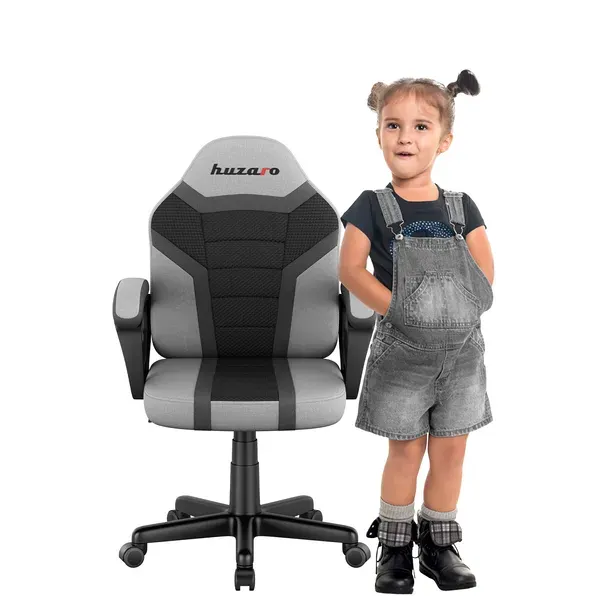 Fotel gamingowy dla dziecka HUZARO szary do biurka obrotowy ergonomiczny