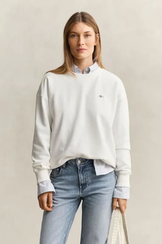 Gant Bluza Damska Okrągły Kołnierzyk Relaxed Fit Biała