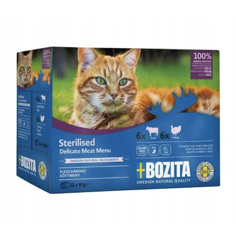 BOZITA Sterilised Delicate meat menu in jelly box – mokra karma dla kota – 12x85g