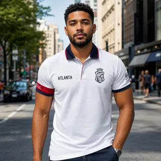 High Quality Men's Atlanta Embroidery Polo Shirt USA Designer Golf Collar Short-Sleeved Loose Fit Male T-Shirt