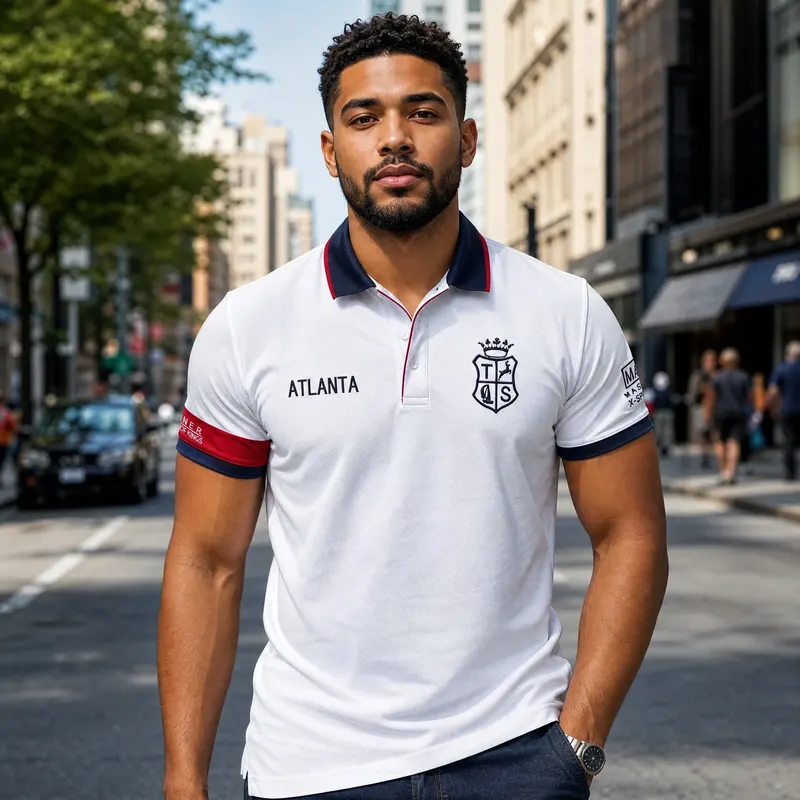 High Quality Men's Atlanta Embroidery Polo Shirt USA Designer Golf Collar Short-Sleeved Loose Fit Male T-Shirt