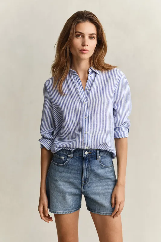 Gant Lniana Koszula Damska W Paski Z Długim Rękawem Regular Fit