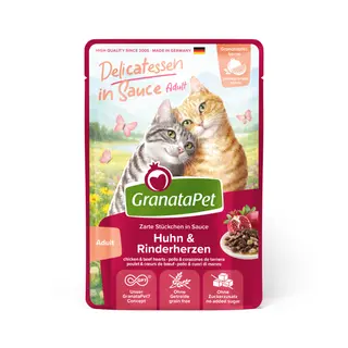 Korzystny pakiet GranataPet Delicatessen w sosie, 24 x 100 g - Kurczak i serca wołowe
