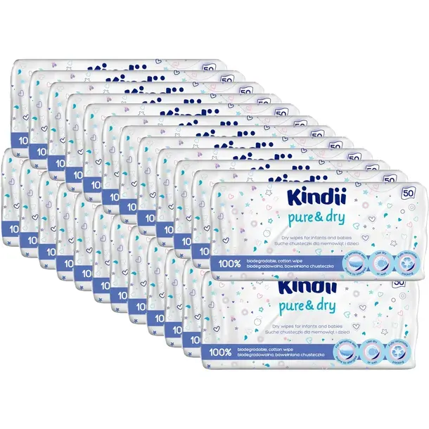 24 x KINDII CHUSTECZKI SUCHE biodegradowalne w opakowaniu 50 szt