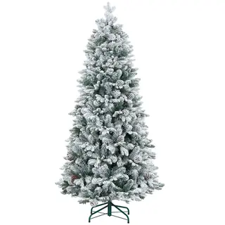 Sztuczna choinka bożonarodzeniowa, sztuczny śnieg i szyszki jodły, realistyczny wygląd, trudno zapalna, metalowa podstawa, 183 cm, zielona
