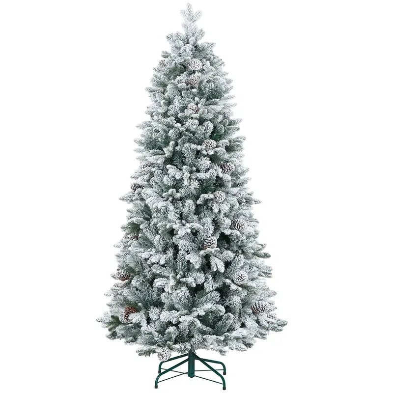 Sztuczna choinka bożonarodzeniowa, sztuczny śnieg i szyszki jodły, realistyczny wygląd, trudno zapalna, metalowa podstawa, 183 cm, zielona