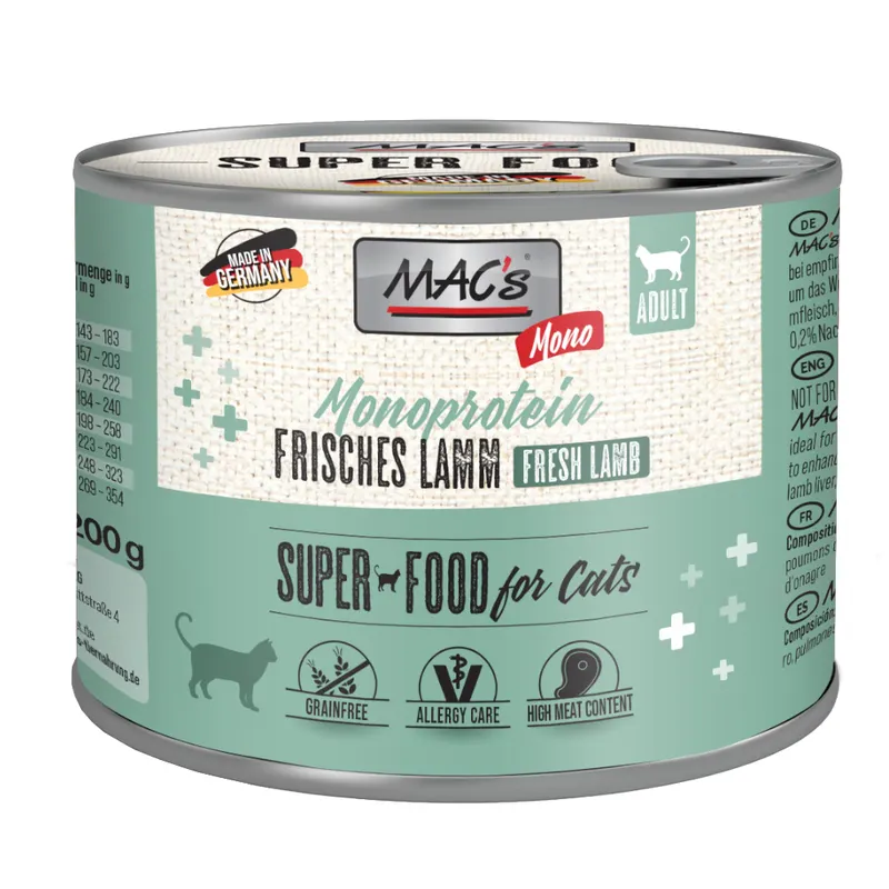 MAC´s Cat Mono Sensitive karma dla kota, 6 x 200 g - Jagnięcina