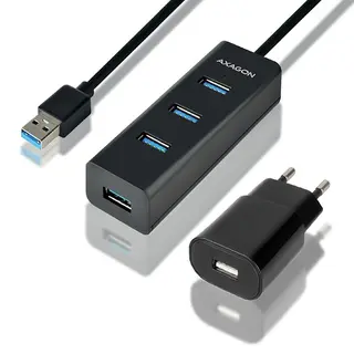 AXAGON HUE-S2BP Hub USB-A 4-portowy, 5Gbps, ładowanie BC 1.2 do 2A, z zasilaczem, kabel 1,2 m