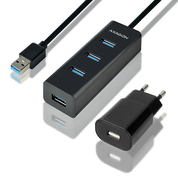 AXAGON HUE-S2BP Hub USB-A 4-portowy, 5Gbps, ładowanie BC 1.2 do 2A, z zasilaczem, kabel 1,2 m