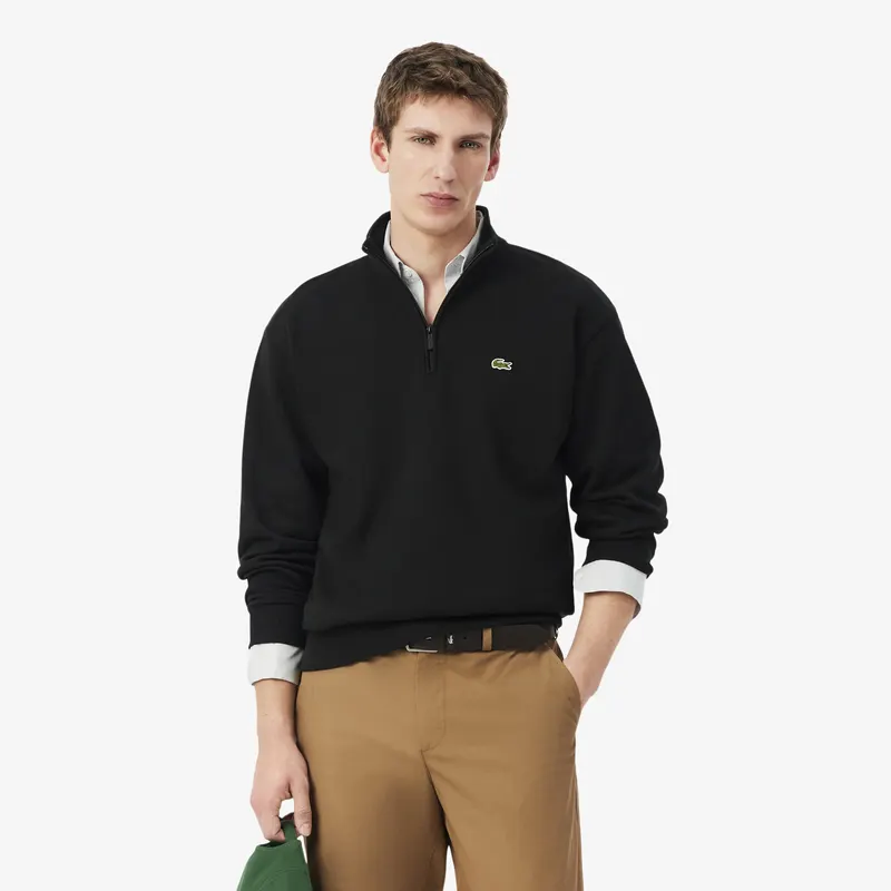 Lacoste Bluza Z Kołnierzem Na Zamek Z Dresówki Czarna Męskie Czarny