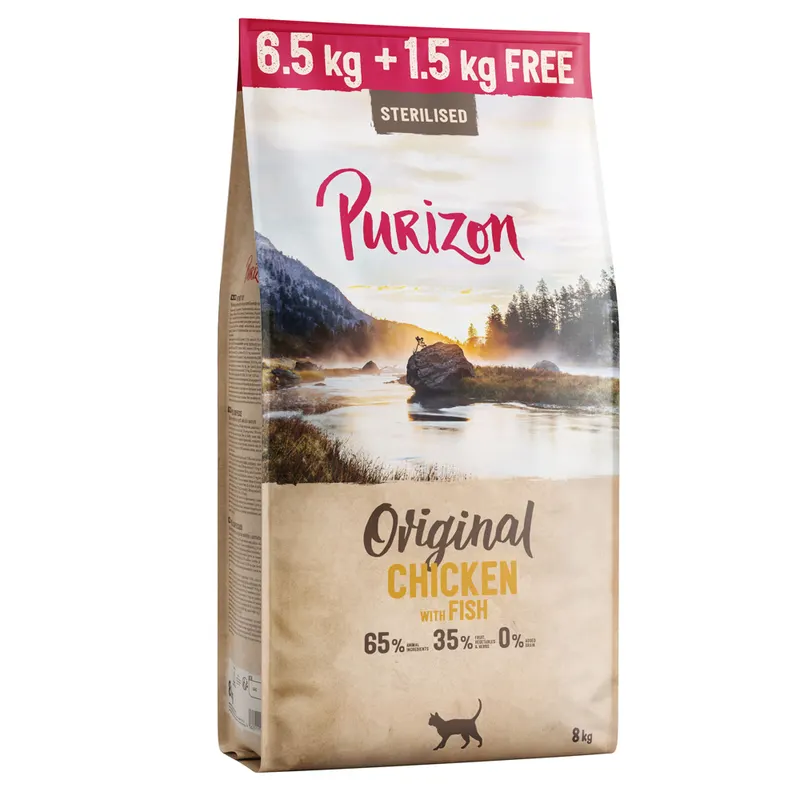 6,5 kg + 1,5 kg gratis! Purizon Adult, karma sucha dla kota, 8 kg - Sterilised, kurczak i ryba – bez zbóż (NOWA RECEPTURA)