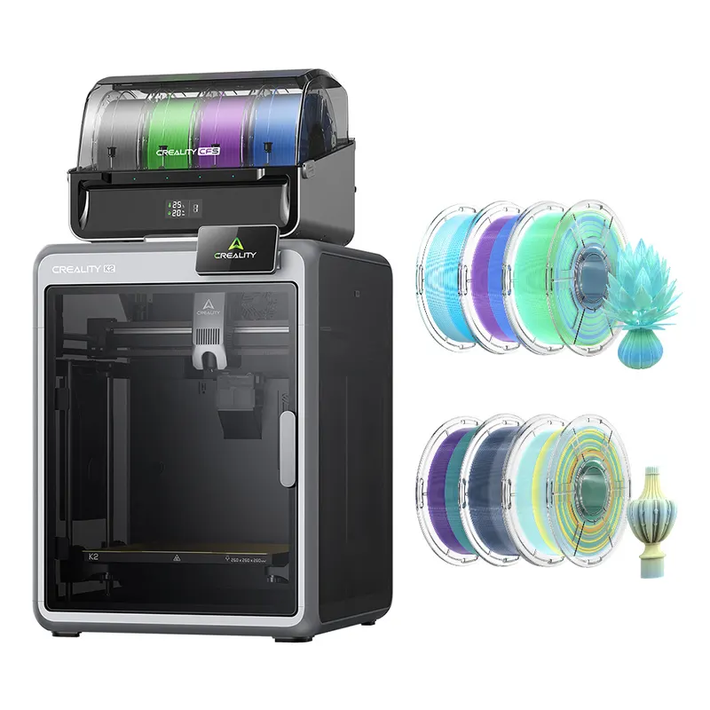 Drukarka 3D Creality K2 Combo, 6 kg, filament Mecpow HS PETG – dymny szary/niebieski/przezroczysta tęcza/jasnofioletowy/jasnoróżowy/cyjanowy