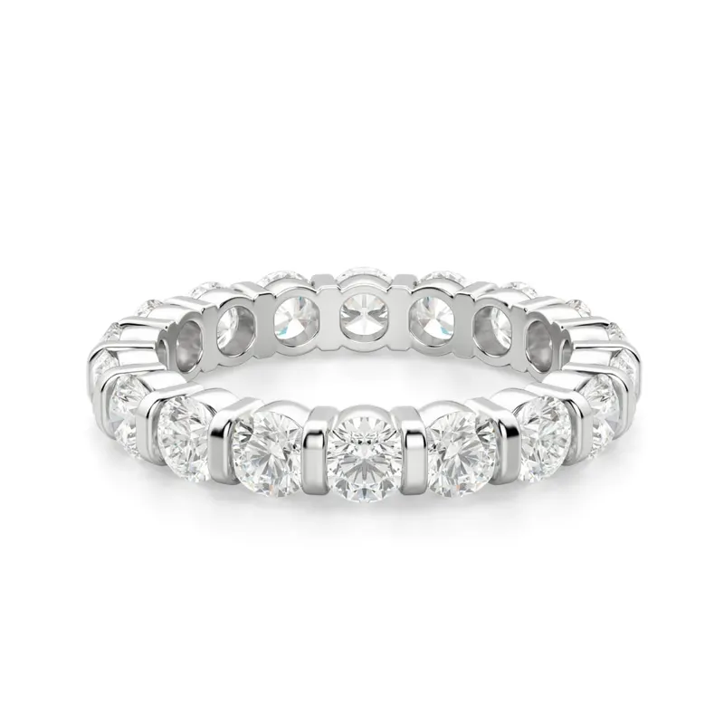 Obrączka Ślubna Eternity Bar Set z Okrągłymi Kamieniami 3.00 mm Laboratoryjny Diament 585 Białe Złoto (14K)
