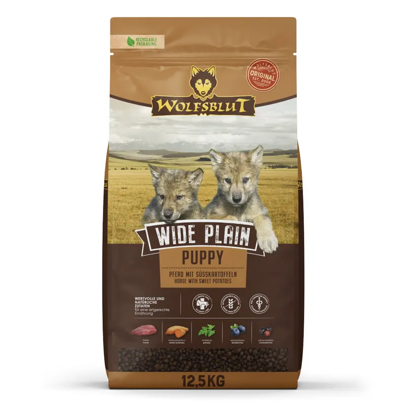 WOLFSBLUT Wide Plain Puppy Konina z batatami Mono - sucha karma dla psa - 12,5kg