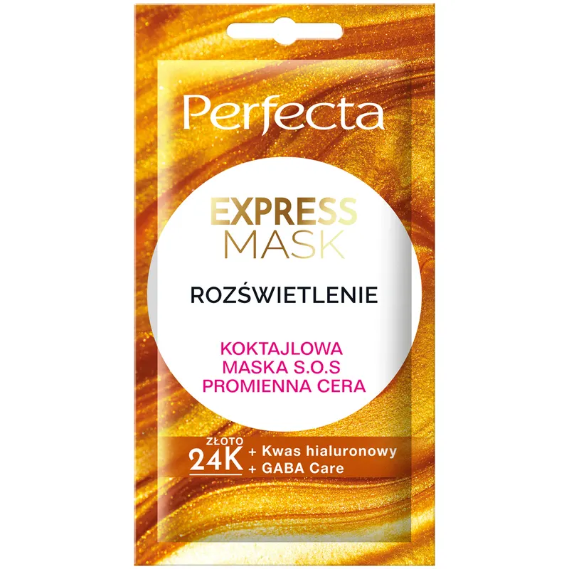 Perfecta Express Mask koktajlowa maska rozświetlająca S.O.S. z 24K złotem, kwasem hialuronowym i GABA Care 8 ml