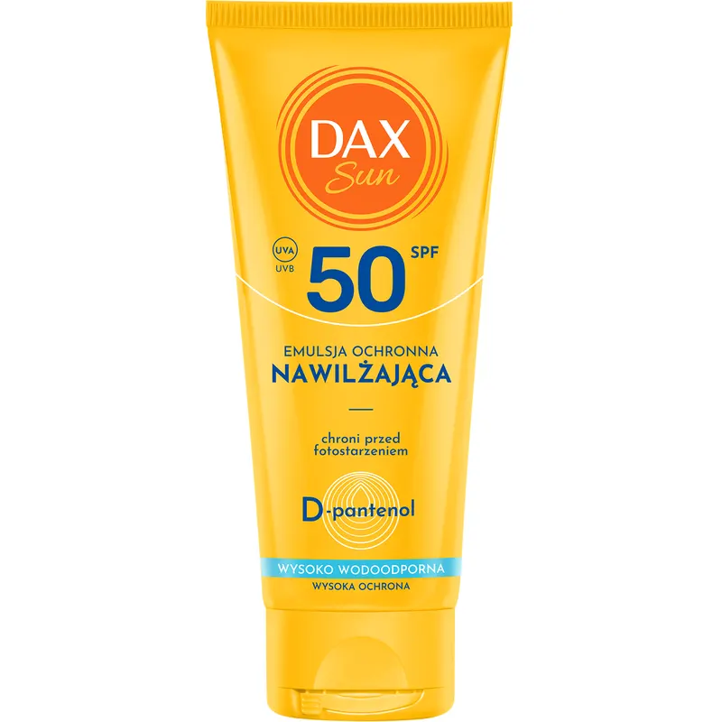 Dax Sun Travel nawilżająca emulsja ochronna SPF 50 do twarzy i ciała z D-pantenolem, gliceryną i ekstraktem z bawełny 100 ml