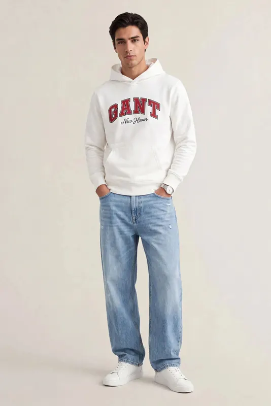 Gant Bluza Męska Z Nadrukiem Z Kapturem Biała