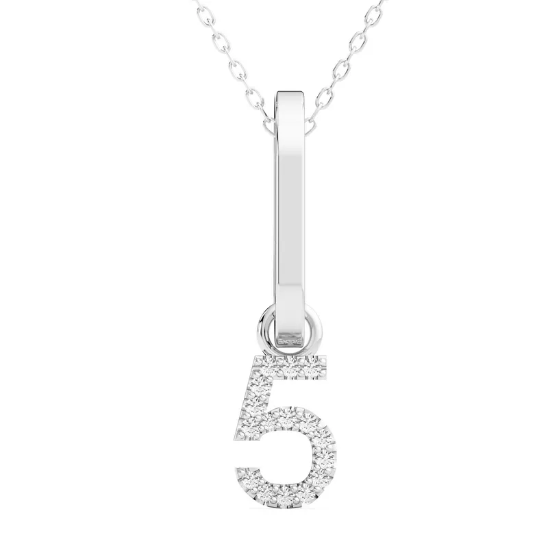 Wisiorek Numer "5" Laboratoryjny Diament 585 Białe Złoto (14K)