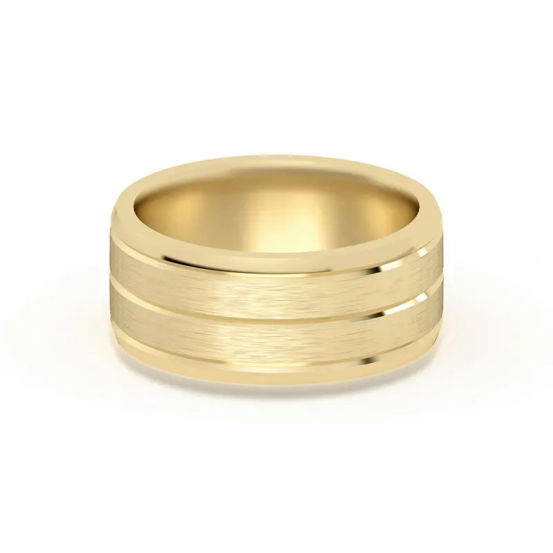 Klasyczna Beveled Comfort Fit Satenowa Męska Obrączka Ślubna 585 Żółte Złoto (14K) 8 MM
