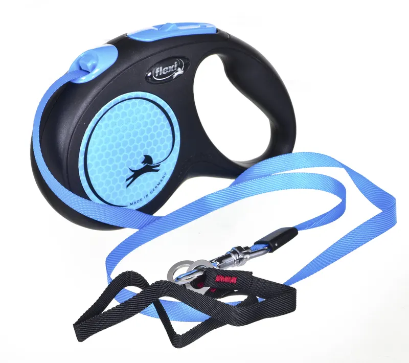 Smycz Flexi automatyczna New Neon S taśma 5 m - dla psa do 15 kg, kolor niebieski