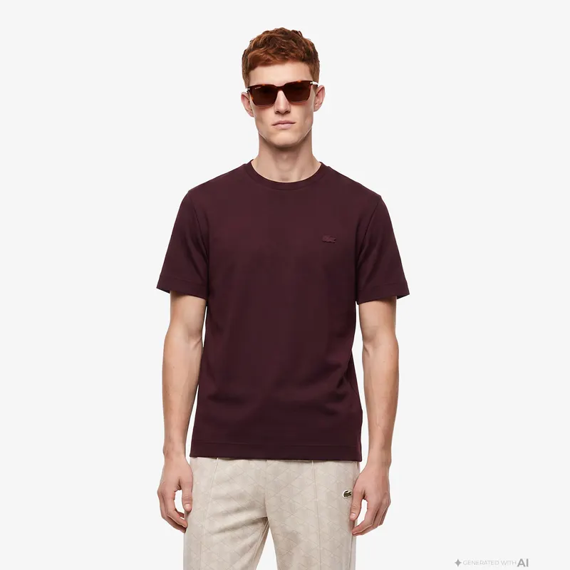 Lacoste Koszulka Męska Oversize Bordowa Bordowy