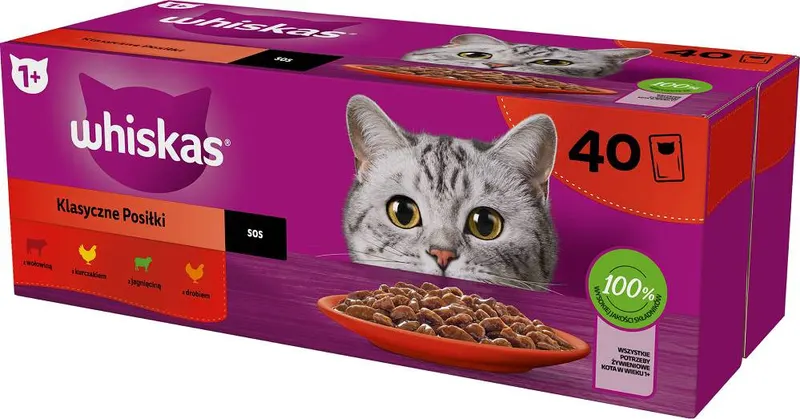WHISKAS Klasyczne Posiłki Miks smaków Box - mokra karma dla kota - 40x85g