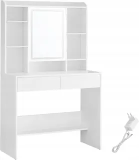 TOALETKA LED Z LUSTREM 2 SZUFLADY BIAŁA 90x145x40 cm Regulacja Oświetlenia