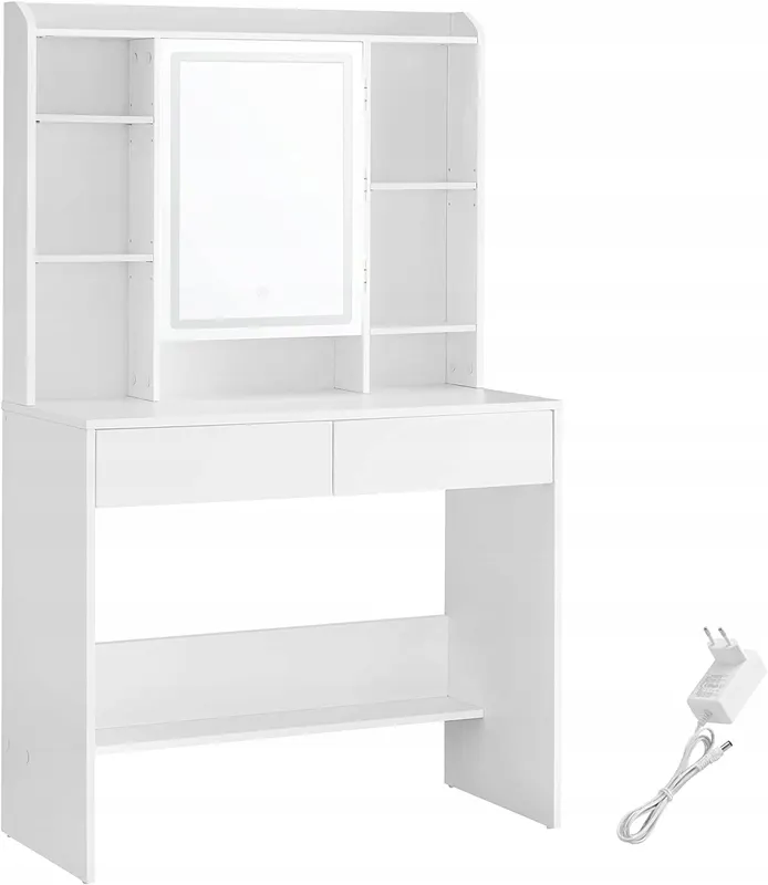 TOALETKA LED Z LUSTREM 2 SZUFLADY BIAŁA 90x145x40 cm Regulacja Oświetlenia