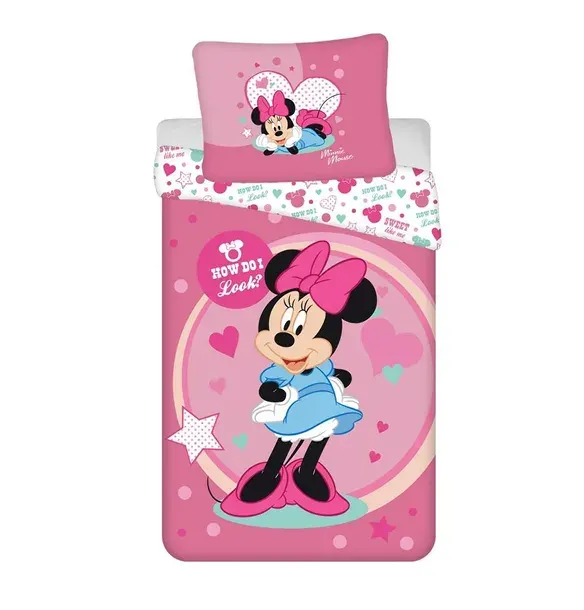 Pościel dziecięca 140x200 Myszka Mini Minnie Mouse różowa amarantowa