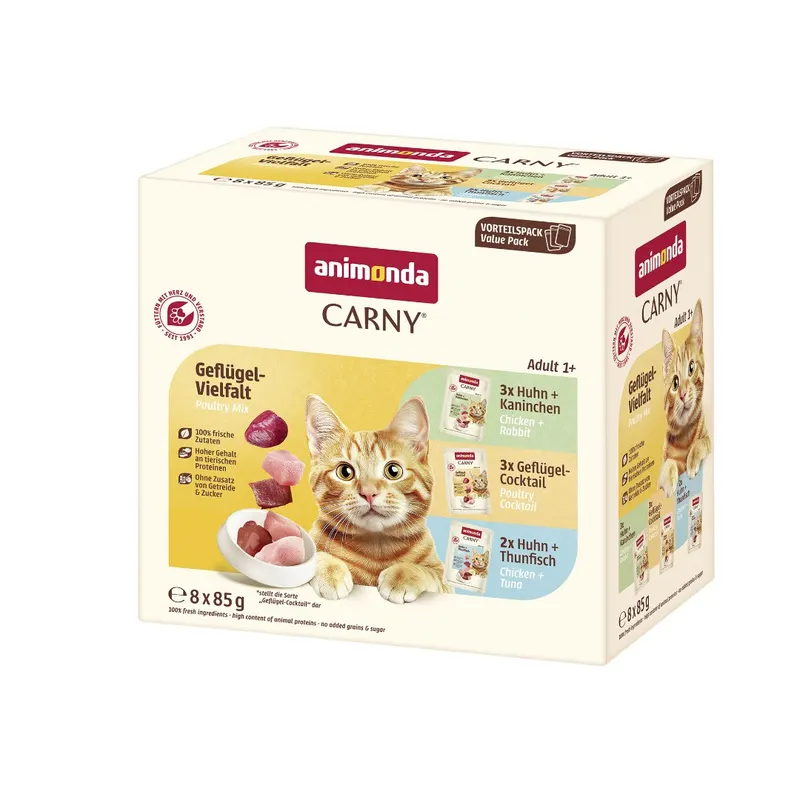 ANIMONDA Carny Adult Mix drobiowy Box - mokra karma dla kota - 8x85g
