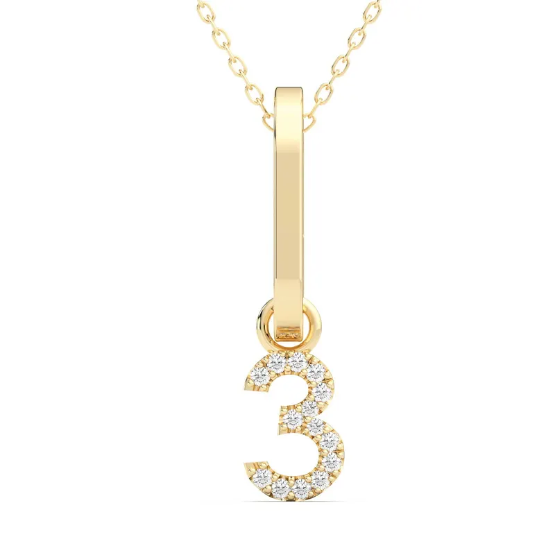 Wisiorek Numer "3" Laboratoryjny Diament 585 Żółte Złoto (14K)