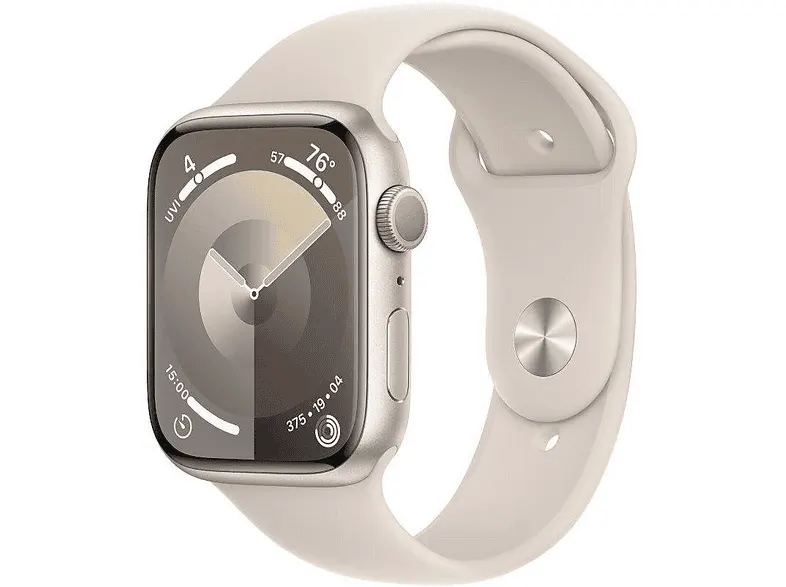 PRODUKT PO EKSPOZYCJI - Smartwatch APPLE Watch Series 9 GPS Koperta 45mm z aluminium w kolorze księżycowej poświaty paskiem sportowym M/L pośw