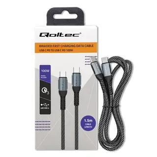 Qoltec Kabel USB 2.0 typ C | USB 2.0 typ C 100W | QC 3.0| PD | 1.5m | Czarny