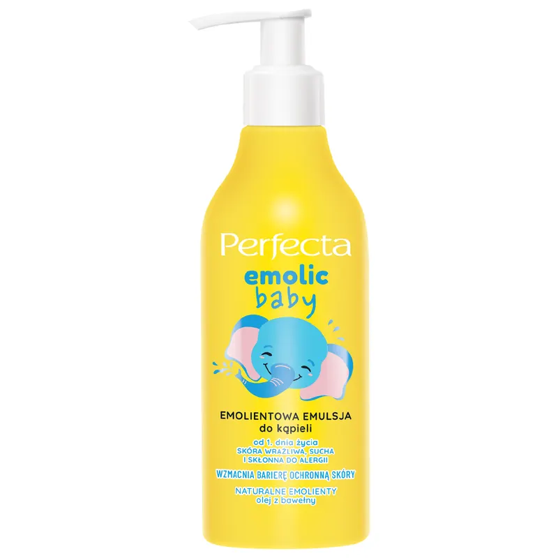 Perfecta Emolic Baby emolientowa emulsja do kąpieli dla dzieci i niemowląt z olejem bawełnianym, canola i sojowym 240 ml
