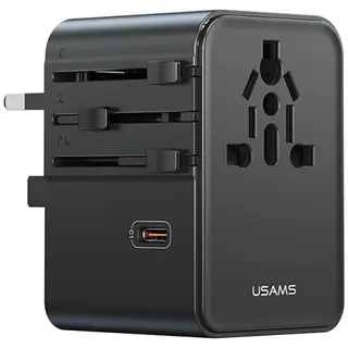 USAMS Ładowarka Travel Adapter 70W US/AU/EU/UK 3xUSB-C 4w1 czarny