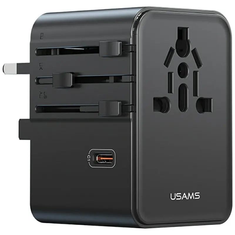 USAMS Ładowarka Travel Adapter 70W US/AU/EU/UK 3xUSB-C 4w1 czarny