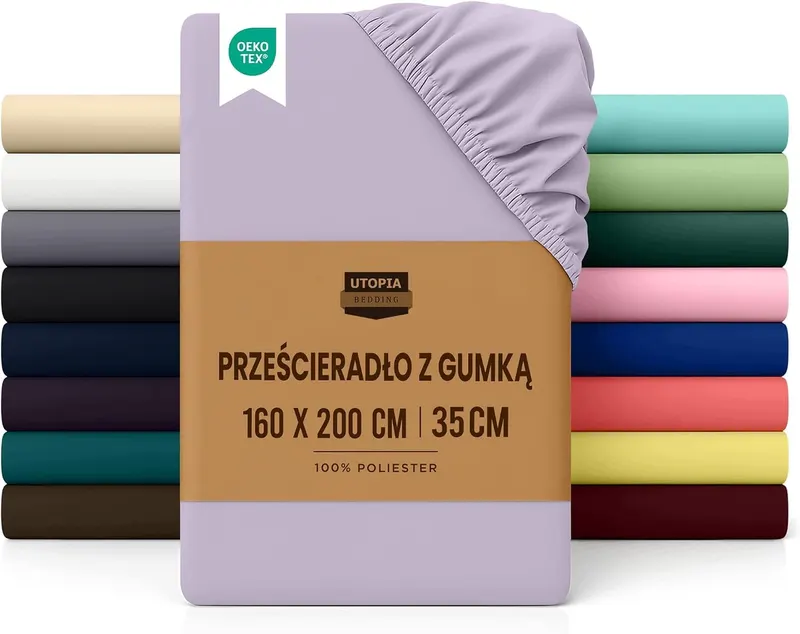 Prześcieradło z gumką 160 x 200 cm lawenda mikrofibra kieszeń 35 cm