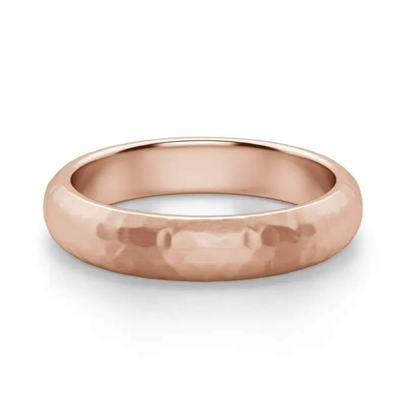 Hammered Comfort Męska Obrączka Ślubna 4 MM 585 Różowe Złoto (14K)