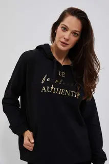 Bluza z kapturem i ozdobnym napisem czarna