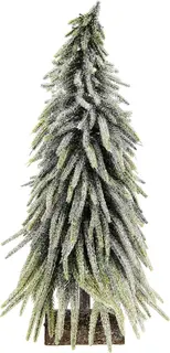Mini choinka sztuczna 30 cm flokowana zielona/biała na drewnianej nóżce