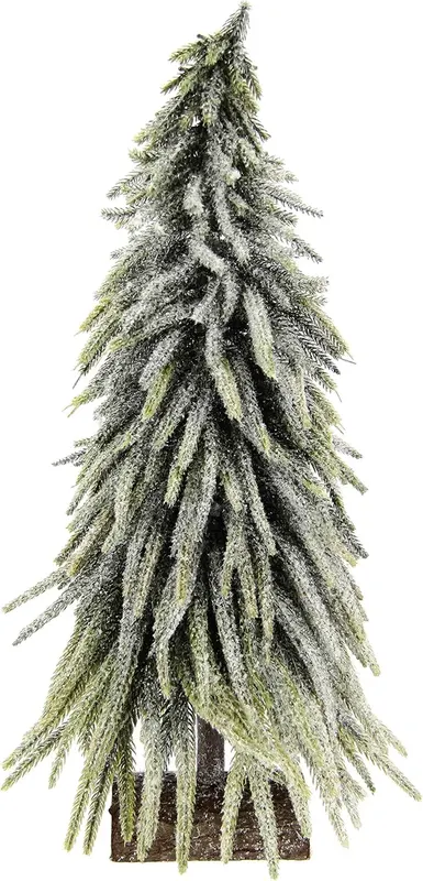 Mini choinka sztuczna 30 cm flokowana zielona/biała na drewnianej nóżce