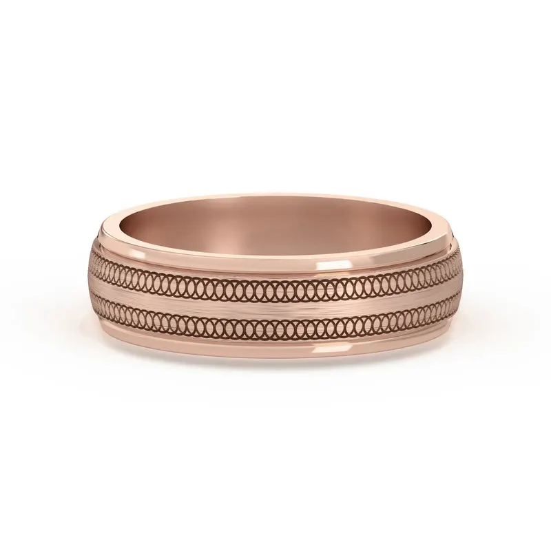 Okrągła z Przeplotem Flat Channel Obrączka Ślubna 585 Różowe Złoto (14K) 5 MM