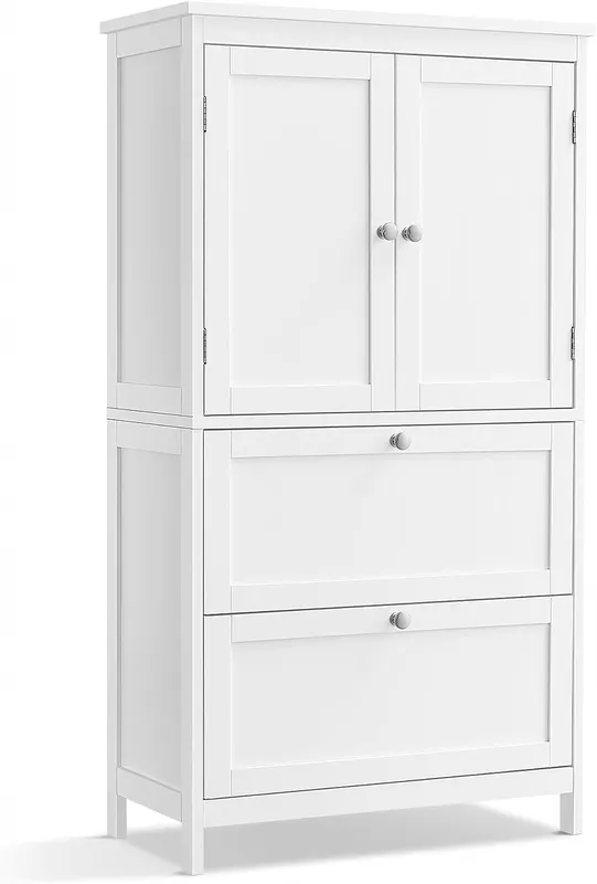 Regał łazienkowy SZAFKA WOLNOSTOJĄCA 2 szuflady drzwiczki 30x60x110cm BIAŁA