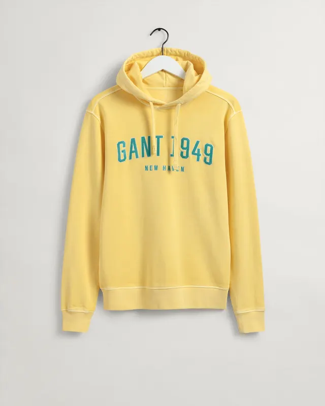 Gant Bawełniana Bluza Męska Z Kapturem Z Nadrukiem Regular Fit Żółta