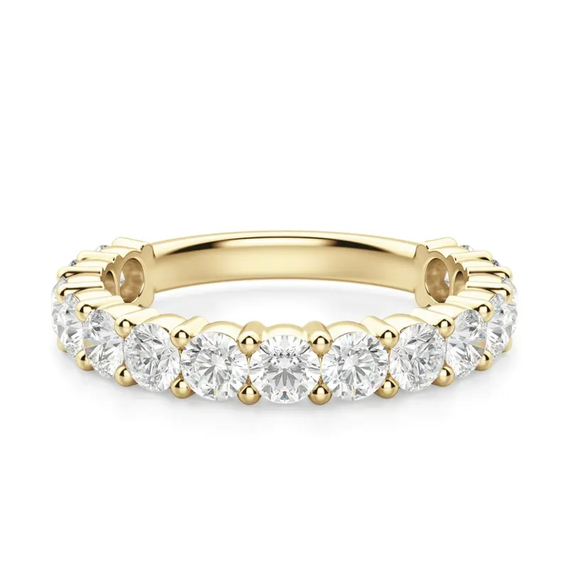 Obrączka Ślubna Half Eternity z Okrągłymi Kamieniami 3.00 mm Laboratoryjny Diament 585 Żółte Złoto (14K)