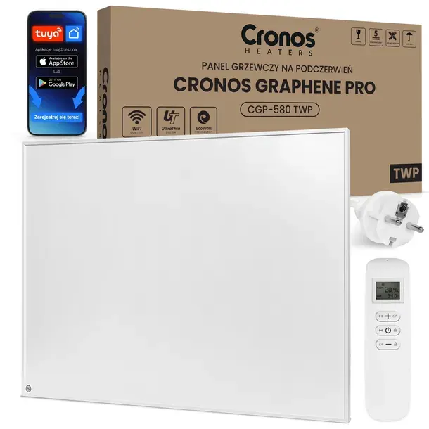 GRZEJNIK NA PODCZERWIEŃ GRAFENOWY PANEL ELEKTRYCZNY PROMIENNIK WiFi IR 580W