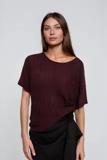 Sweter z krótkimi rękawami brązowy
