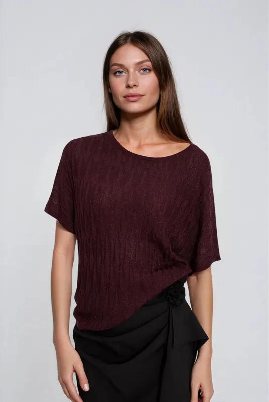 Sweter z krótkimi rękawami brązowy